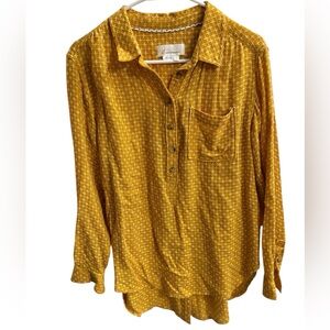 Anthropologie Isadora Embroidered Yellow Mustard Cross-Stitch Shirt